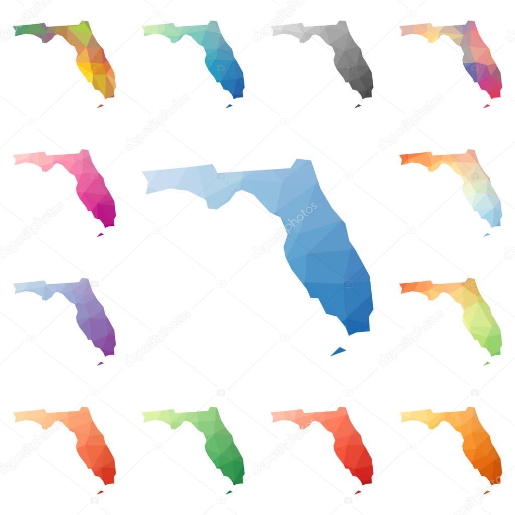 Florida geometric polygonal mosaic style us state maps collection Bright abstract tessellation