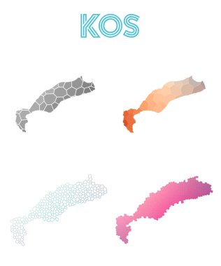 Kos poligonal Adası Haritası mozaik stilini koleksiyonu parlak soyut mozaik geometrik düşük haritalar