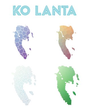 Ko Lanta poligonal Adası Haritası mozaik stilini koleksiyonu parlak soyut mozaik haritalar
