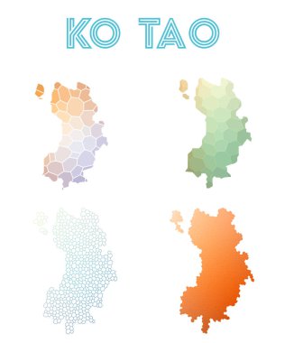 Ko Tao poligonal Adası Haritası mozaik stilini koleksiyonu parlak soyut mozaik geometrik haritalar