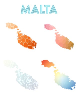 Malta poligonal Adası Haritası mozaik stilini koleksiyonu parlak soyut mozaik geometrik haritalar