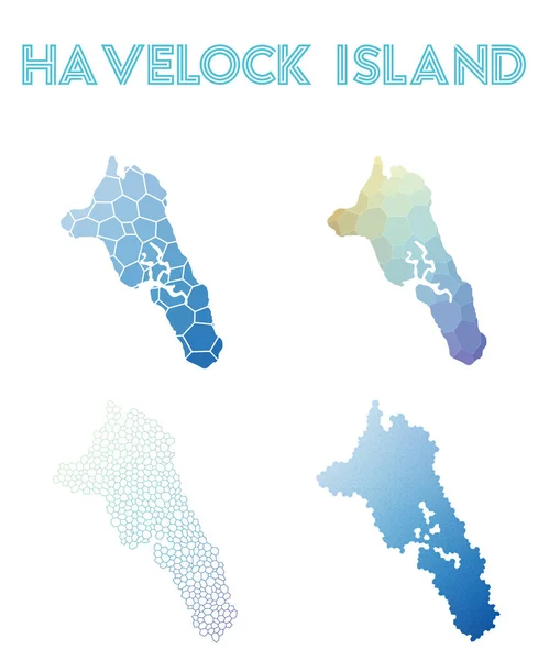 Havelock Island mapa poligonal isla Colección de mapas de estilo mosaico Teselación abstracta brillante — Vector de stock