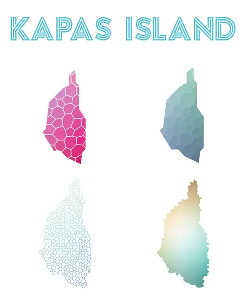 Isla de Kapas mapa de la isla poligonal Colección de mapas de estilo mosaico Teselado abstracto brillante — Vector de stock
