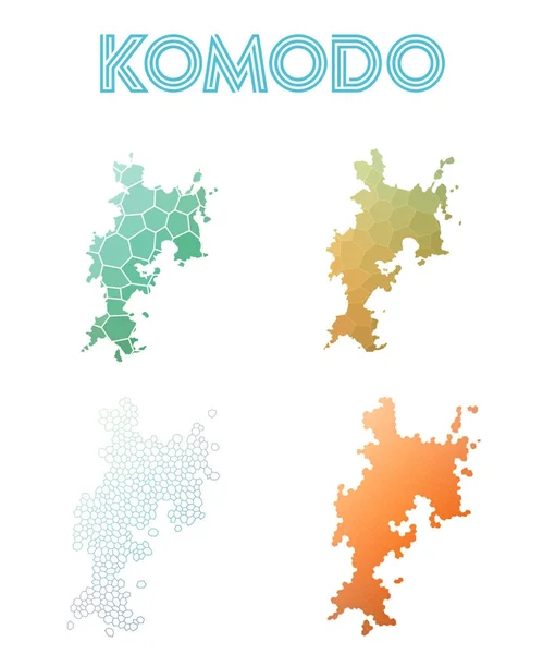Komodo mapa de la isla poligonal Colección de mapas de estilo mosaico teselado abstracto brillante geométrico — Vector de stock