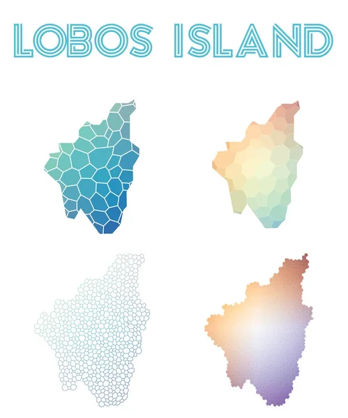 Isla Lobos mapa de la isla poligonal Colección de mapas de estilo mosaico Teselado abstracto brillante — Vector de stock