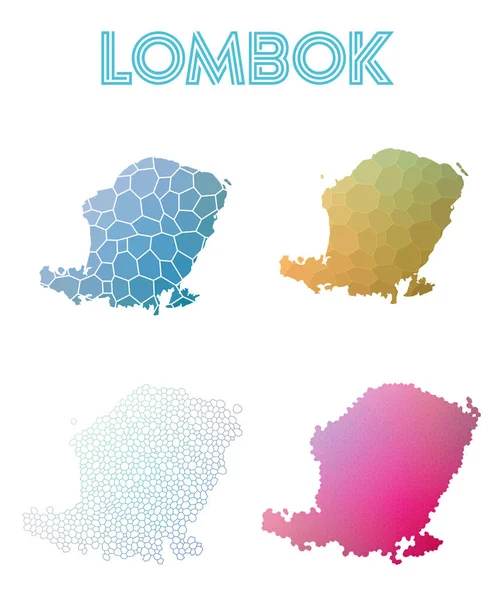 Lombok mapa de la isla poligonal Colección de mapas de estilo mosaico teselado abstracto brillante geométrico — Vector de stock