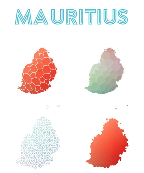 Mauritius Sziget sokszögű megjelenítése mozaik stílus térképek gyűjtemény világos absztrakt mozaik — Stock Vector
