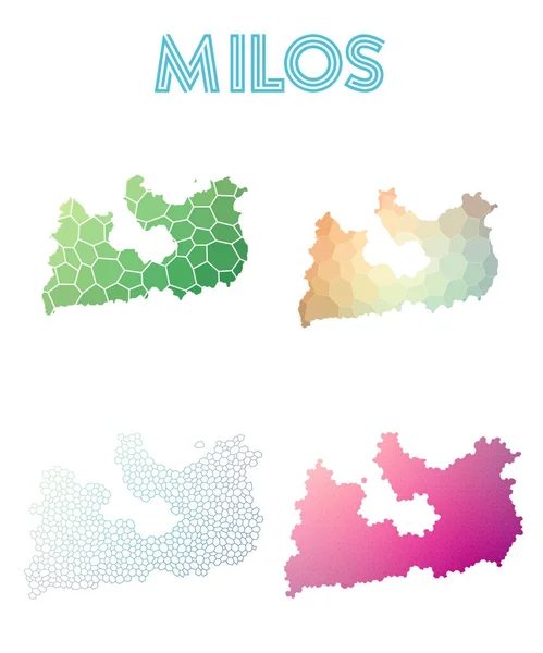 Milos mapa poligonal isla Colección de mapas de estilo mosaico teselado abstracto brillante geométrico — Vector de stock