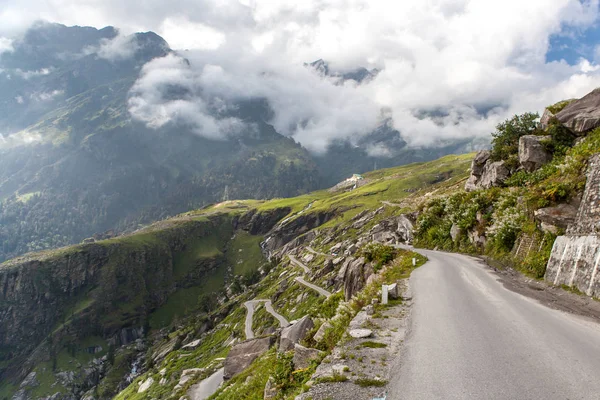 Zigzags of the road from Manali to Rohtang pass North India