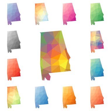 Alabama geometrik poligonal mozaik stil bize devlet haritalar koleksiyonu parlak soyut Mozaik