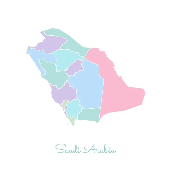 Arabia Saudita mapa de la región colorido con contorno blanco Mapa detallado de Arabia Saudita regiones Vector — Archivo Imágenes Vectoriales