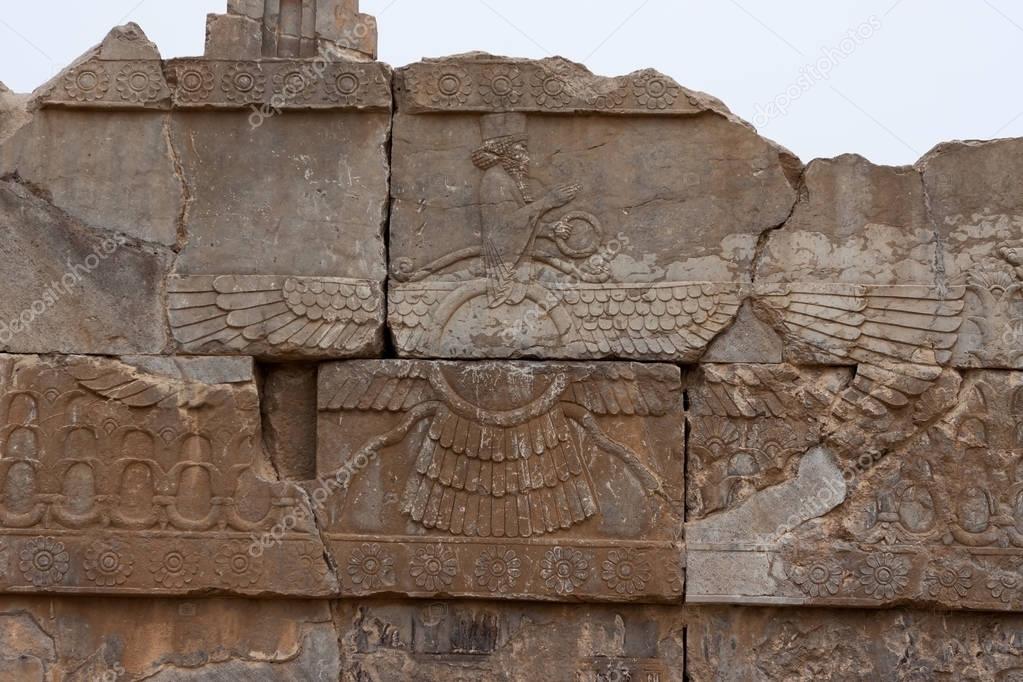 Ahura Mazda  persian basrelief in Persepolis Iran Ancient Persian art sculpture in Iran