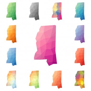 Bize haritalar koleksiyonu parlak soyut devlet Mississippi geometrik poligonal mozaik stili