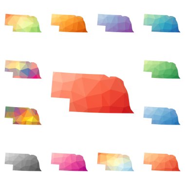 Nebraska geometrik poligonal mozaik stil bize devlet haritalar koleksiyonu parlak soyut Mozaik