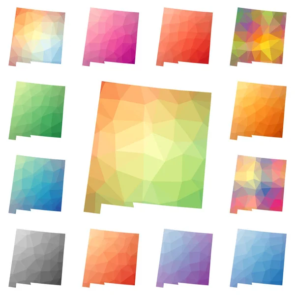 Neue mexikanische geometrische polygonale Mosaik-Stil uns Zustand Karten Sammlung hell abstrakt tessellation — Stockvektor