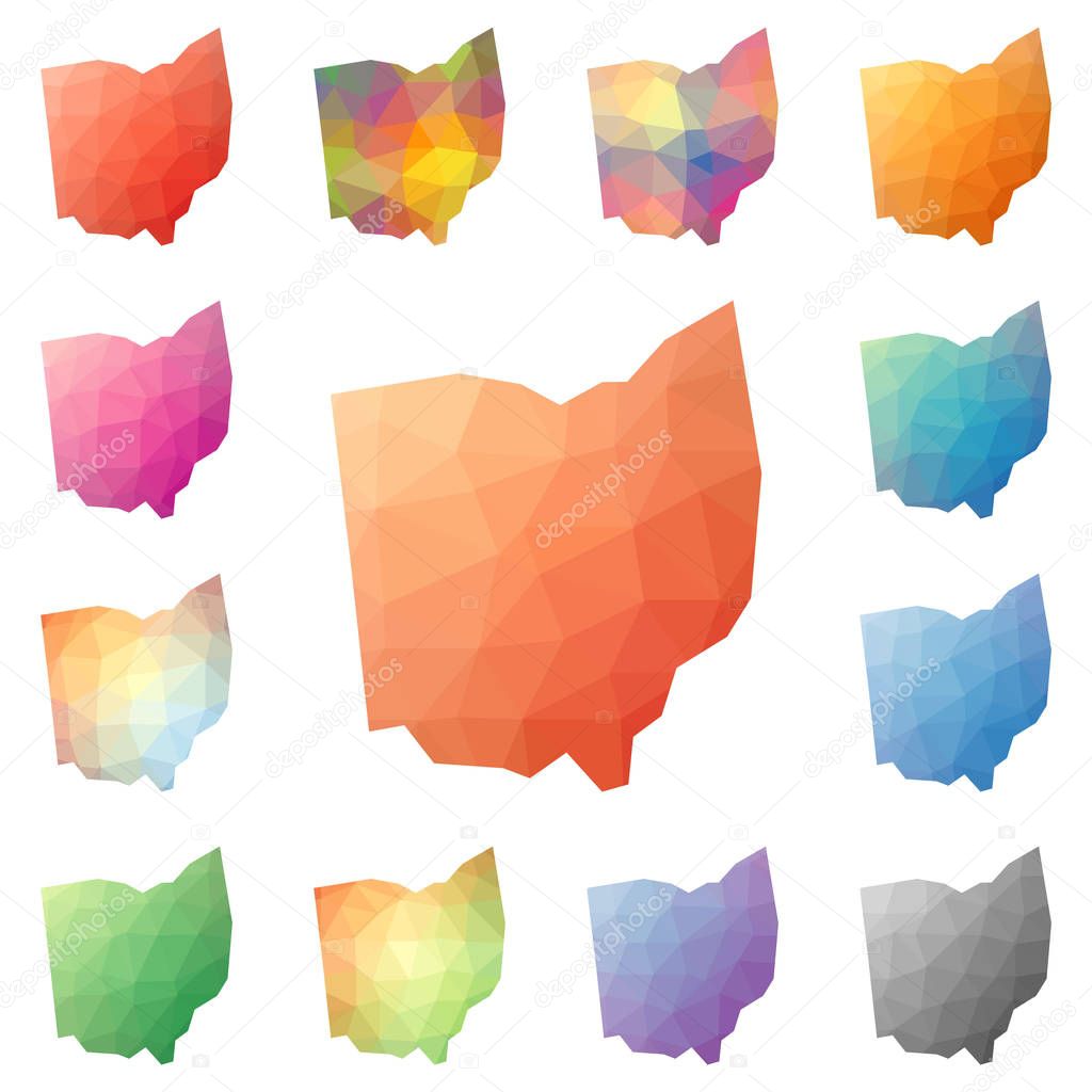 Ohio geometric polygonal mosaic style us state maps collection Bright abstract tessellation low