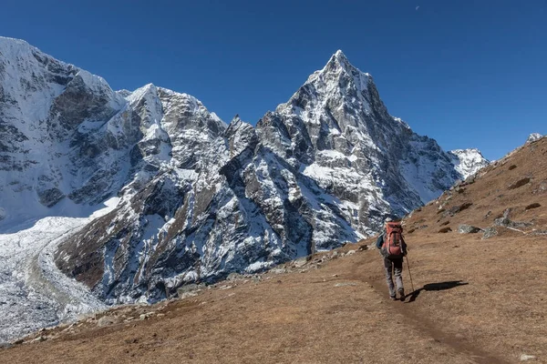 Himalaya bir yükseklik dağ tepe doğru Nepal'de trekking aktif kadın uzun yürüyüşe çıkan kimse manzara Hiking
