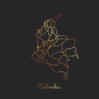 Kolombiya bölgesi harita altın gradyan anahat koyu arka plan Kolombiya bölgelerin detaylı harita üzerinde