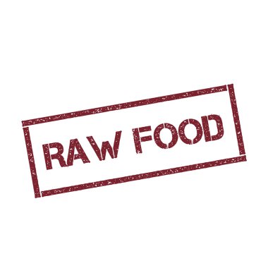 Çiğ gıda dikdörtgen damga dokulu kırmızı mühür ile izole beyaz arka plan vektör üzerinde metin