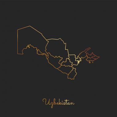 Özbekistan bölgesi harita altın gradyan anahat Özbekistan'ın koyu arka plan detaylı haritada