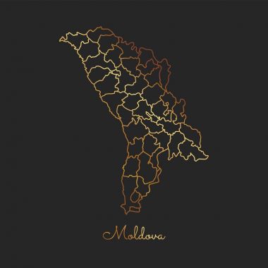 Moldova bölgesi harita altın gradyan anahat Moldova bölgeler ayrıntılı haritası koyu arka plan üzerinde