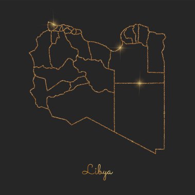 Libya bölgesi harita altın glitter anahat parlak yıldız koyu arka planda ayrıntılı göster