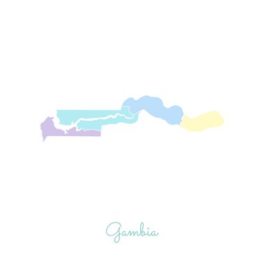Gambiya bölge Gambiya bölgeleri vektör çizim beyaz anahat Detaylı Haritası ile renkli göster
