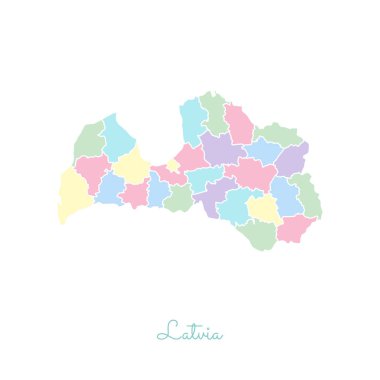 Letonya bölge Letonya bölgeleri vektör çizim beyaz anahat Detaylı Haritası ile renkli göster