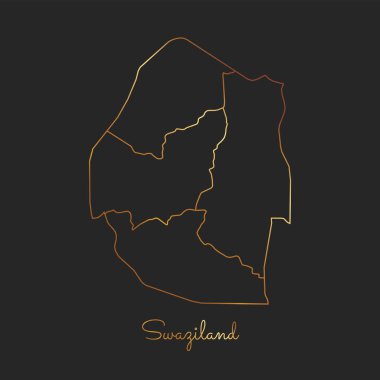Svaziland bölgesi harita altın gradyan anahat Svaziland bölgeler ayrıntılı haritası koyu arka plan üzerinde