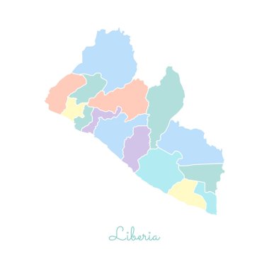 Liberya bölgesi Haritası ayrıntılı Beyaz anahat ile renkli harita Liberya bölgelerinde vektör