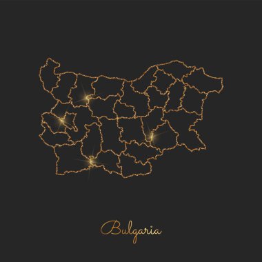 Bulgaristan bölgesi harita altın glitter anahat parlak yıldız koyu arka planda ayrıntılı göster