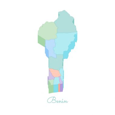 Benin bölgesi harita renkli izometrik üstten görünüm ayrıntılı harita Benin bölgeleri vektör çizim