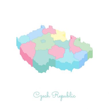 Çek Cumhuriyeti bölgesi harita renkli izometrik üstten görünüm ayrıntılı harita Çek Cumhuriyeti bölgelerinde