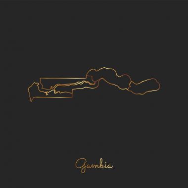Gambiya bölgesi harita altın gradyan anahat Gambiya bölgeler ayrıntılı haritası koyu arka plan üzerinde
