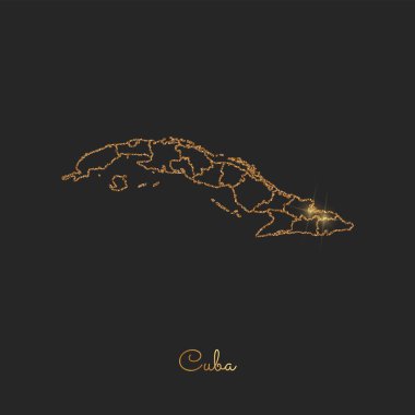 Küba bölgesi harita altın glitter anahat parlak yıldız koyu arka planda ayrıntılı göster