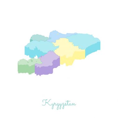 Kırgızistan bölgelerinde vektör harita Kırgızistan bölgesi harita renkli izometrik en iyi görünümü ayrıntılı