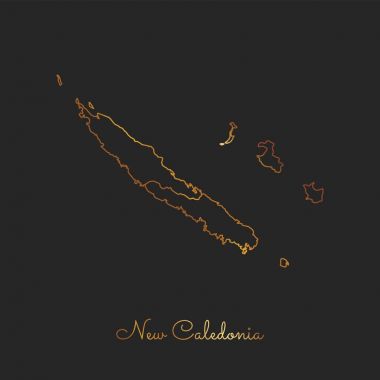 Yeni Kaledonya bölgesi harita altın gradyan anahat üzerinde koyu arka plan detaylı Yeni Kaledonya Haritası
