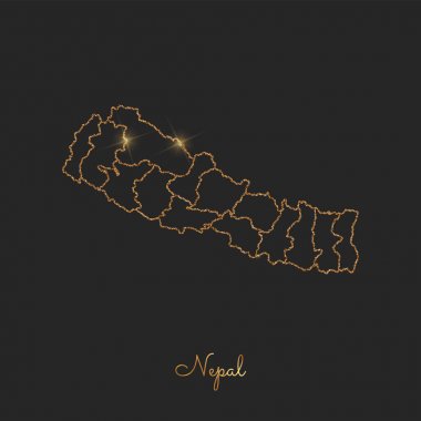 Nepal bölgesi harita altın glitter anahat parlak yıldız koyu arka planda ayrıntılı göster