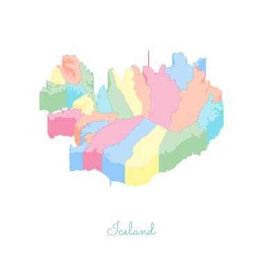 İzlanda bölgelerinde vektör harita İzlanda bölgesi harita renkli izometrik en iyi görünümü ayrıntılı