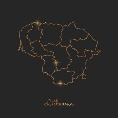 Litvanya bölgesi harita altın glitter anahat parlak yıldız koyu arka planda ayrıntılı göster