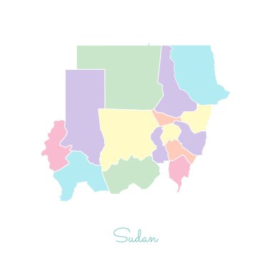 Sudan bölge Sudan bölgeleri vektör çizim beyaz anahat Detaylı Haritası ile renkli göster