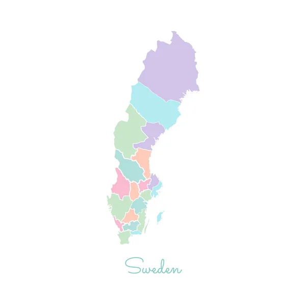 Σουηδία περιοχή Χάρτης πολύχρωμο με λευκό περίγραμμα λεπτομερή χάρτη της εικονογράφηση διάνυσμα περιφερειών Σουηδίας — Διανυσματικό Αρχείο