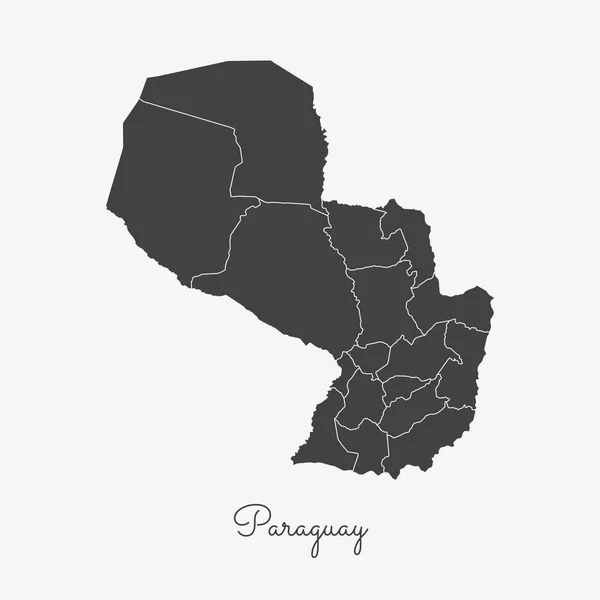 Paraguai mapa região cinza esboço sobre fundo branco Mapa detalhado de Paraguai regiões Vector — Vetor de Stock