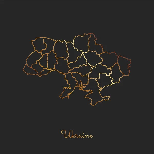 Ukrajna régió megjelenítése arany színátmenet vázlat a sötét háttér-részletes Térkép Ukrajna régiók — Stock Vector