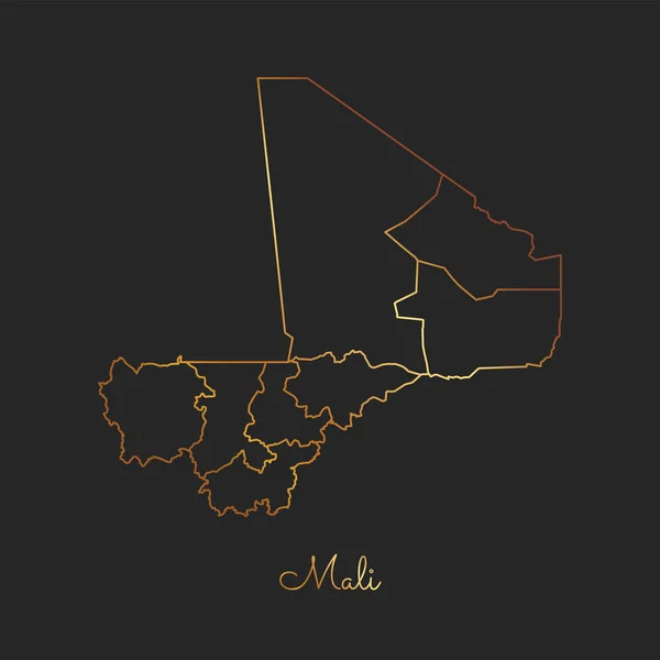 Mali region map goldener Gradientenumriss auf dunklem Hintergrund detaillierte Karte der mali region vektor — Stockvektor