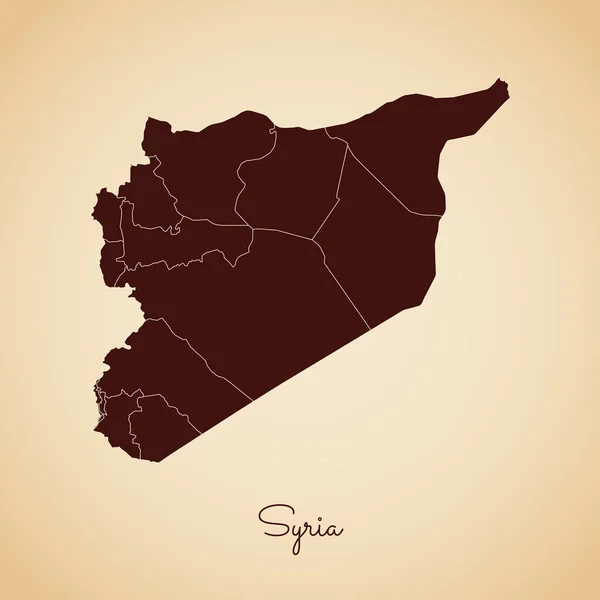 Syrii regionu mapę stylu retro brąz konspektu na tle starego papieru szczegółowe mapy regionów Syrii — Wektor stockowy