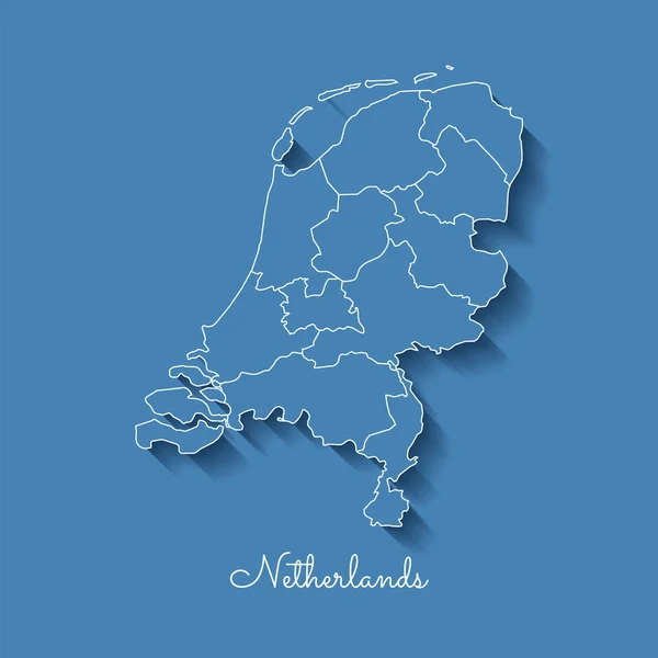 Holandia w regionie mapa niebieski z białą obwódką i cień na niebieskim tle Szczegółowa mapa — Wektor stockowy
