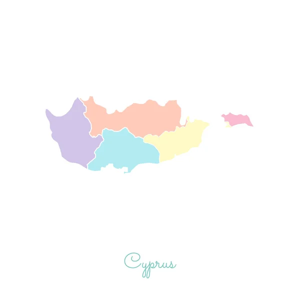 Κύπρος Περιφέρεια Χάρτης πολύχρωμο με λευκό περίγραμμα λεπτομερή χάρτη της Κύπρου περιοχές διανυσματικά εικονογράφηση — Διανυσματικό Αρχείο