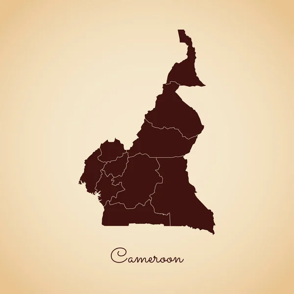 Kamerun regionu mapa hnědé retro styl osnovy na staré papírové pozadí Detailní mapa Kamerun — Stockový vektor