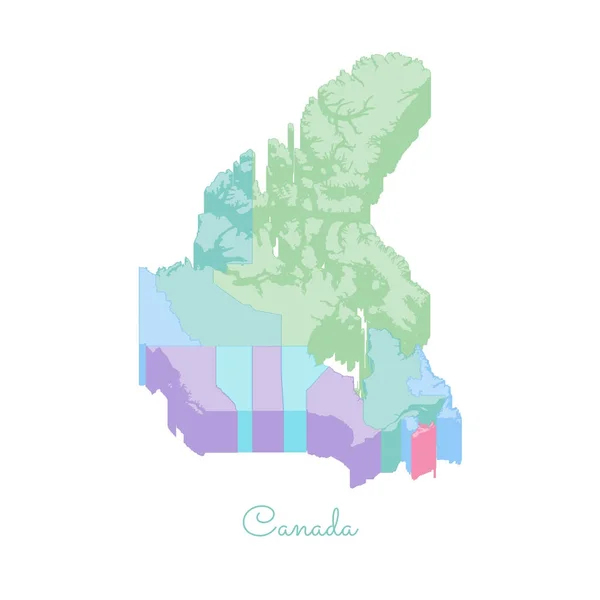 Kanada regionen karta färgglada isometrisk vy uppifrån detaljerad karta över Kanada regioner vektorillustration — Stock vektor